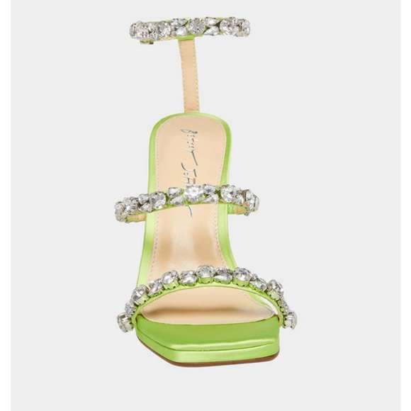 Betsey Johnson SB-Perry Citron Rhinestone Lime Green Buckle Strap Flare Heels - Picture 6 of 10